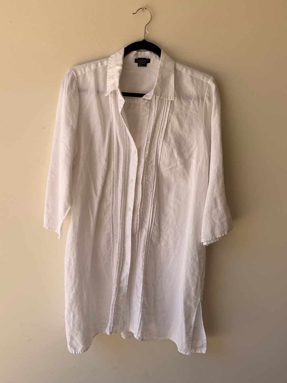 White Tunic Casual Button-Down Shirt - Lightweight Relaxed Fit